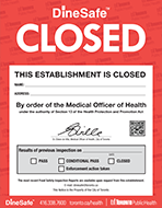 Dinesafe closed sign